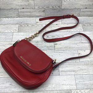 Pre-Owned Michael Kors Red Leather crossbody bag With Gold Link Chain Detail Str